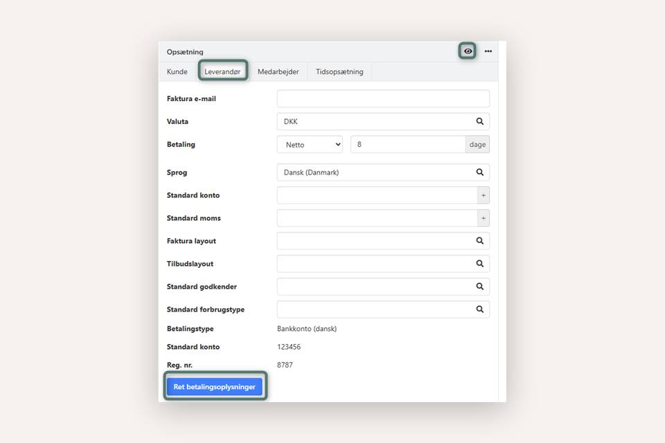 Betalingsoplysninger på en partner i Xena