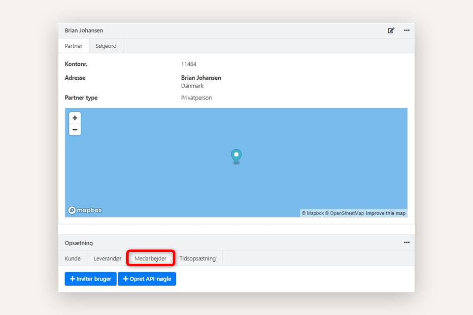 På en slettet brugers partner i Xena er der ingen medarbejderoplysninger