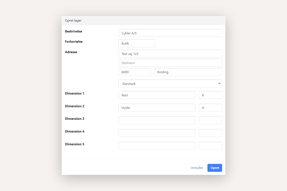 Oprettelse af et lager i xena