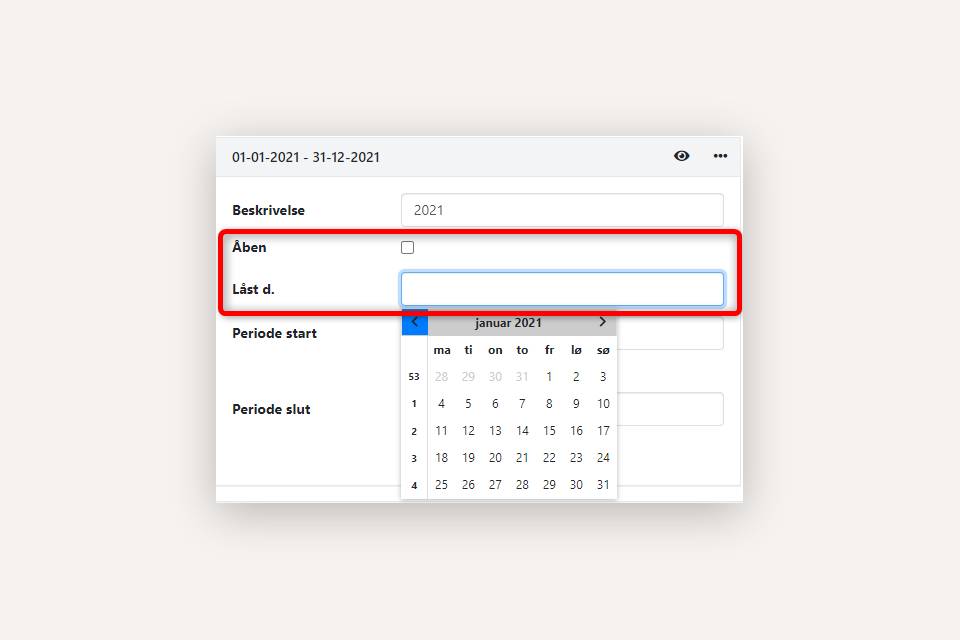 Luk eller spær regnskabsperioder i Xena