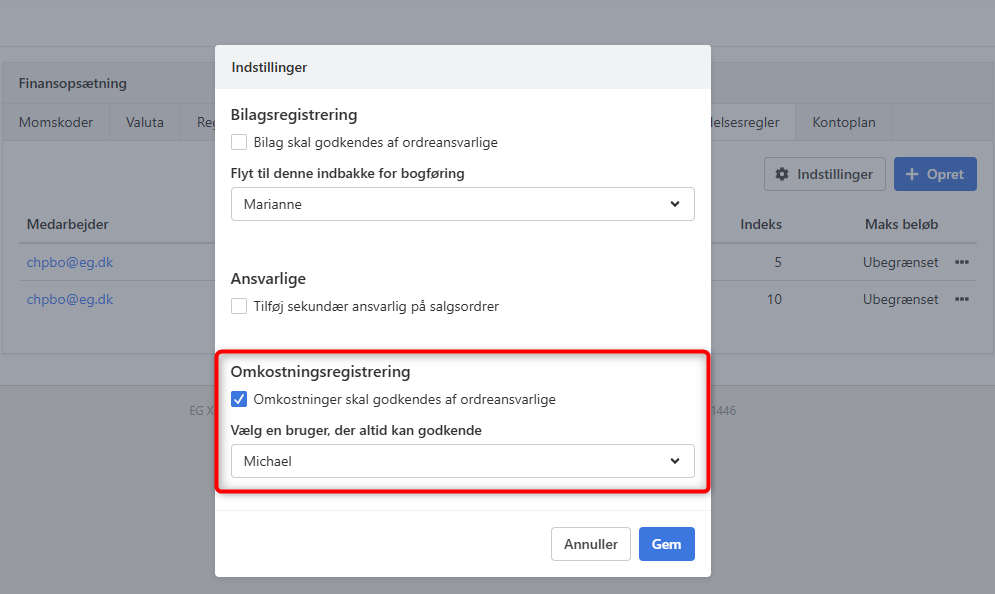 Approval setup for Cost Registration in Xena