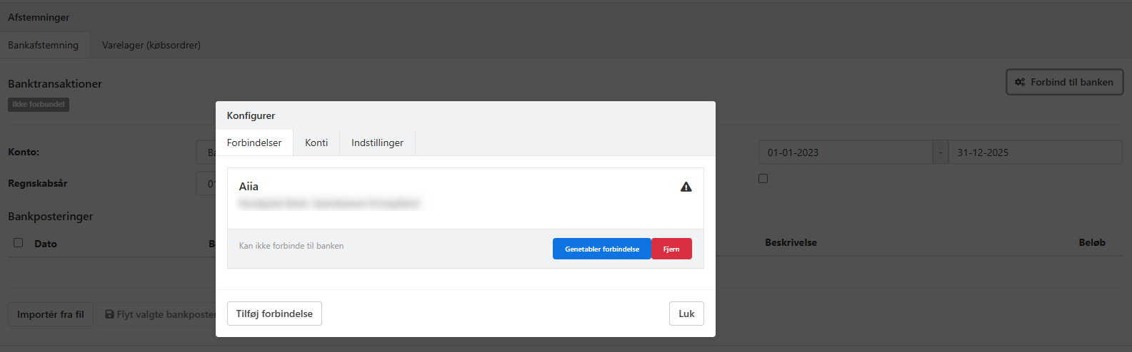 Genetabler forbindelse til din bank (aiia) i Xena