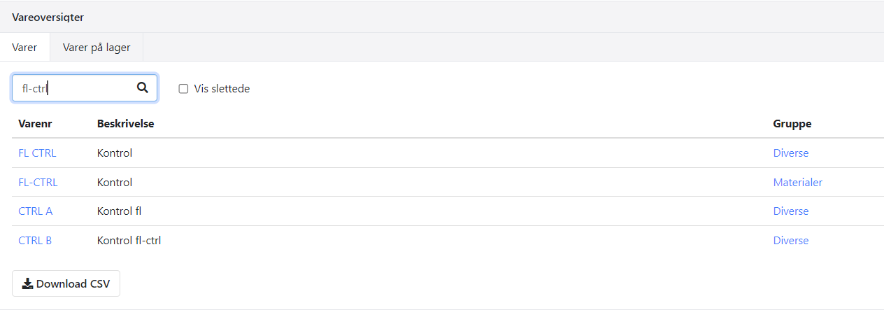 Søg efter vare med bindestreg i varenummer i Xena