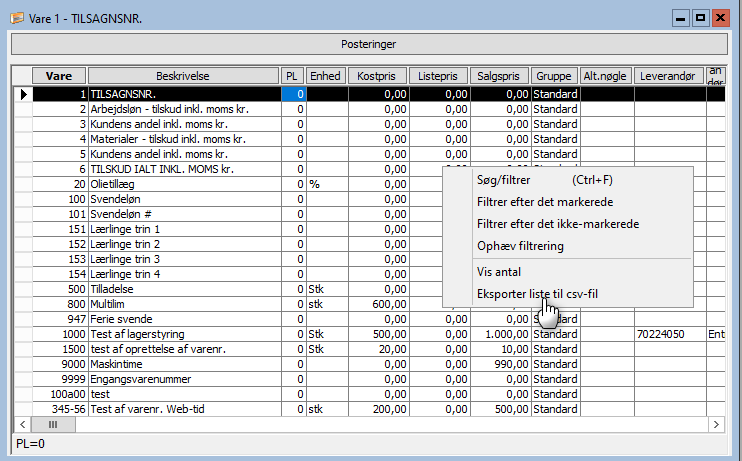 Eksporter varer fra Visual Adm. til import i Xena