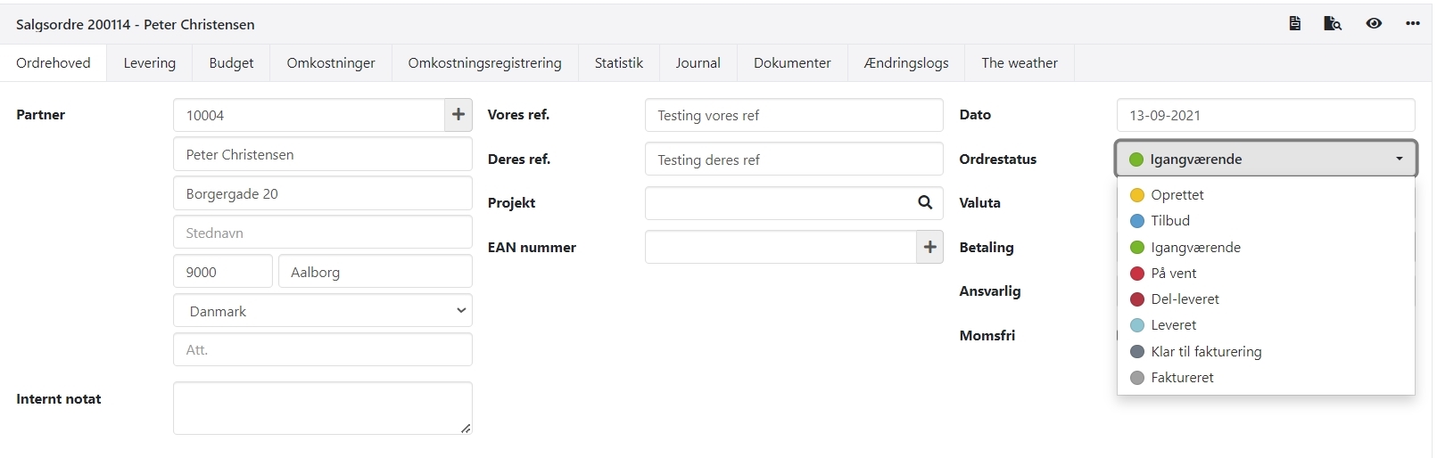 Vælg ny ordrestatus på ordrer i xena