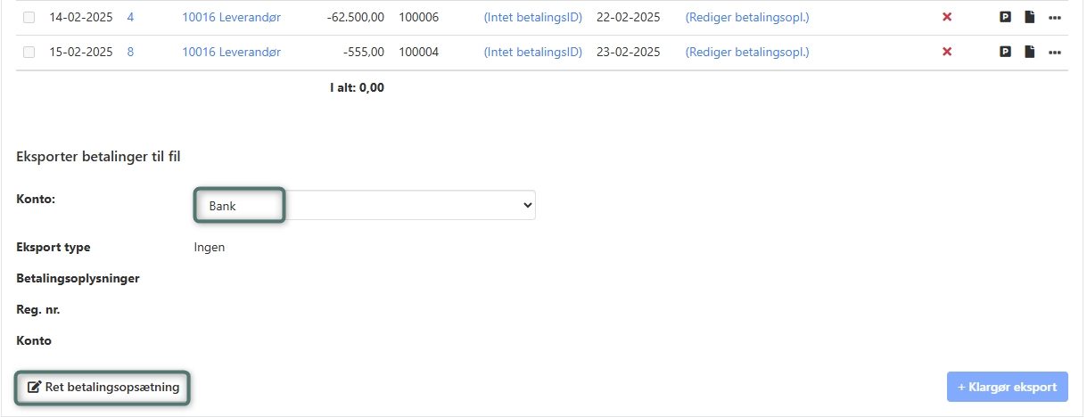 Opret bankkonto til brug for betaling af leverandører i Xena