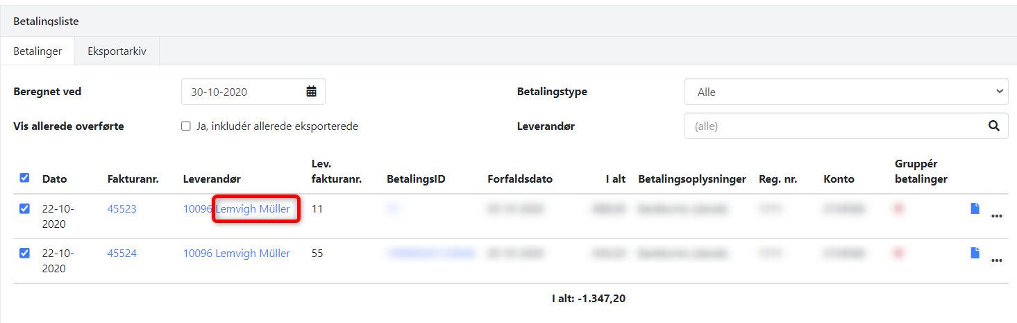 Nu udlæses leverandørnavn i betalingsfilerne fra Xena