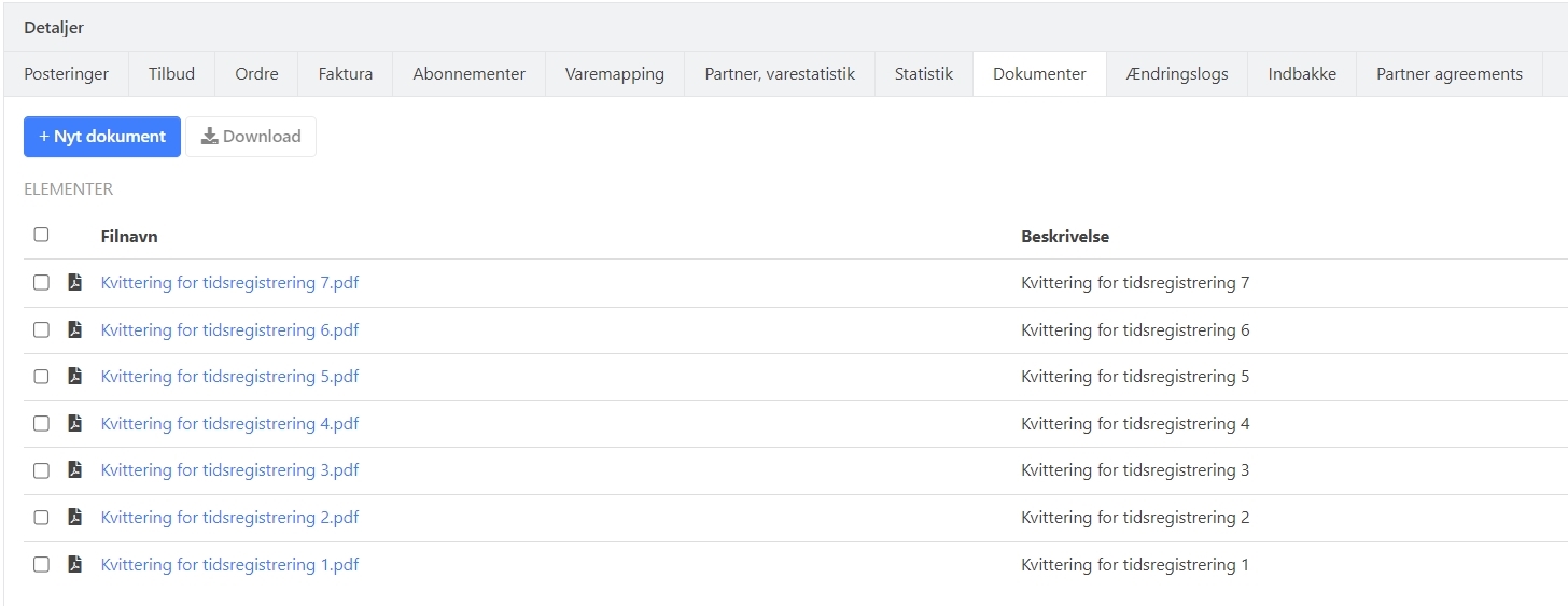 Oversigt over kvitteringer på medarbejder i Xena