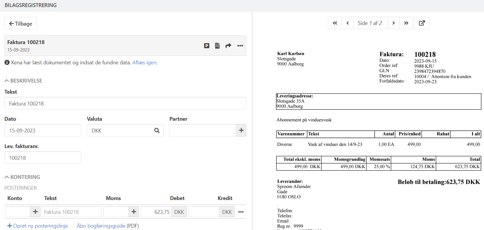 Elektronisk fakura visning side 1
