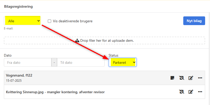 Se alle parkerede bilag på tværs af indbakker i Xena
