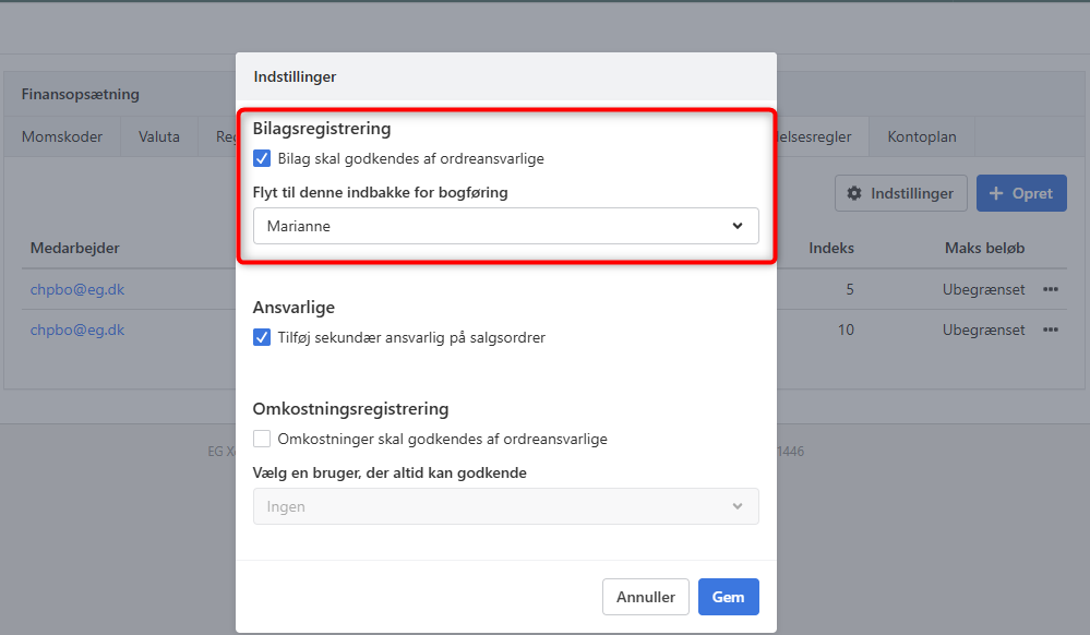 Approval setup for voucher registration in Xena