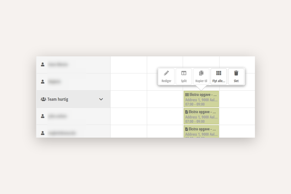 Redigering af team aftale i kalenderen i Xena