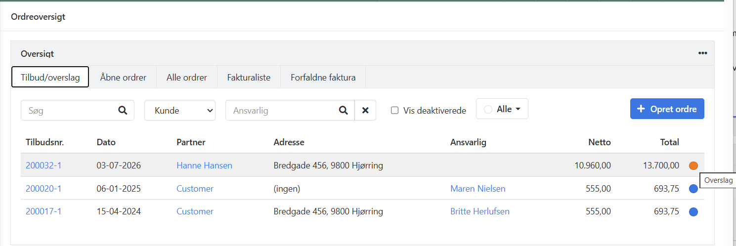 Overview of active offers in Xena
