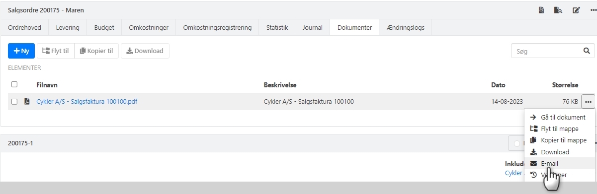 Gensend en faktura via E-mail i Xena