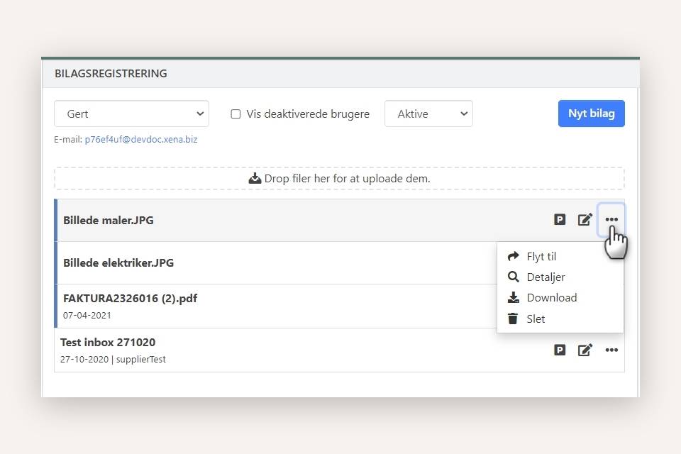 Se detaljer med mere for bilag i indbakken i Xena