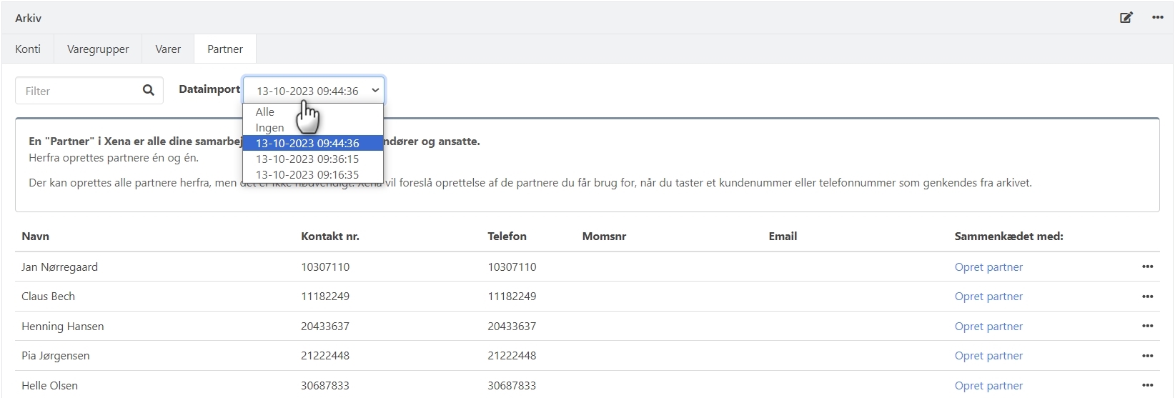 Brug af filter i arkivet i Xena