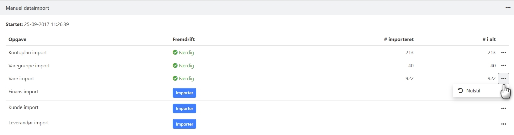 I arkivet i Xena kan du slette importen af én datatype ad gangen