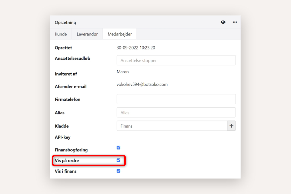 Opsætning af en bruger i Xena så denne kan sættes som ordreansvarlig