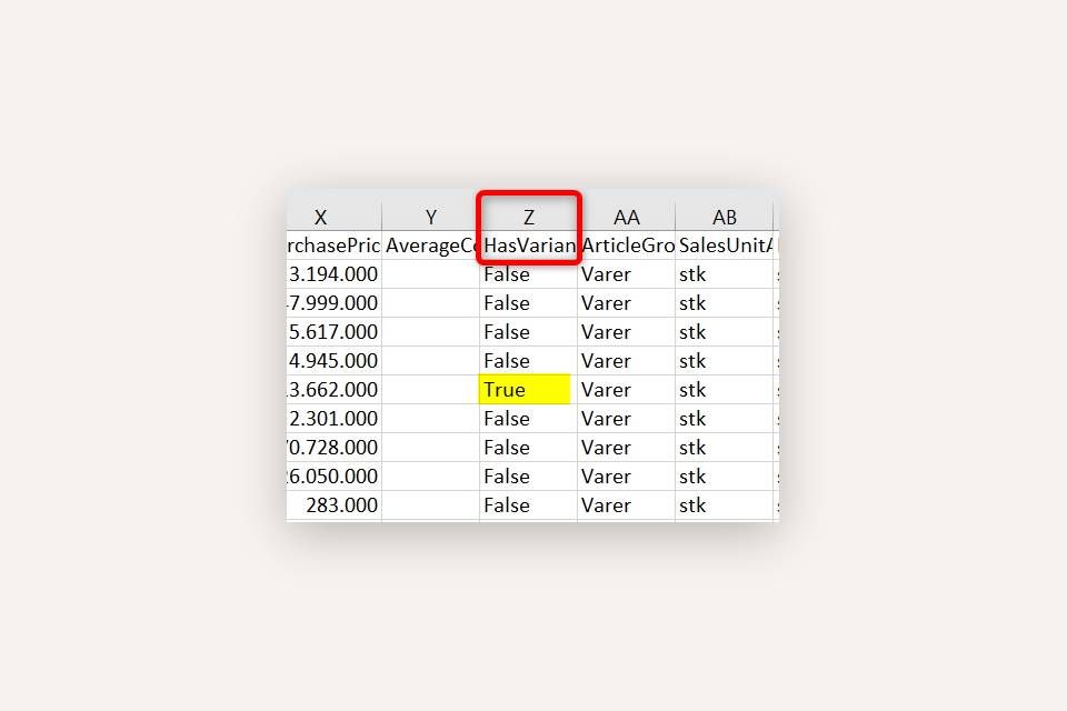 Se om en vare har varianter aktiveret i Xena