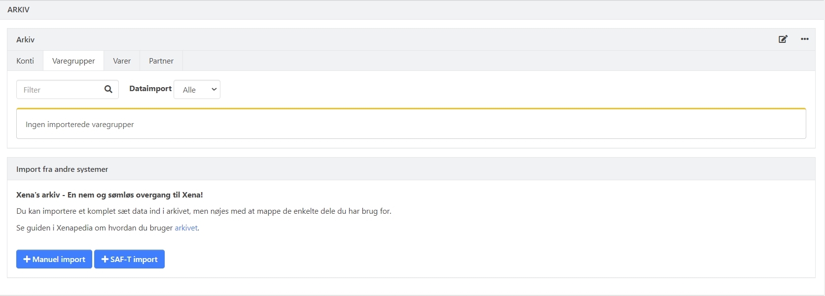 Sådan ser startbilledet ud i Arkivet i Xena