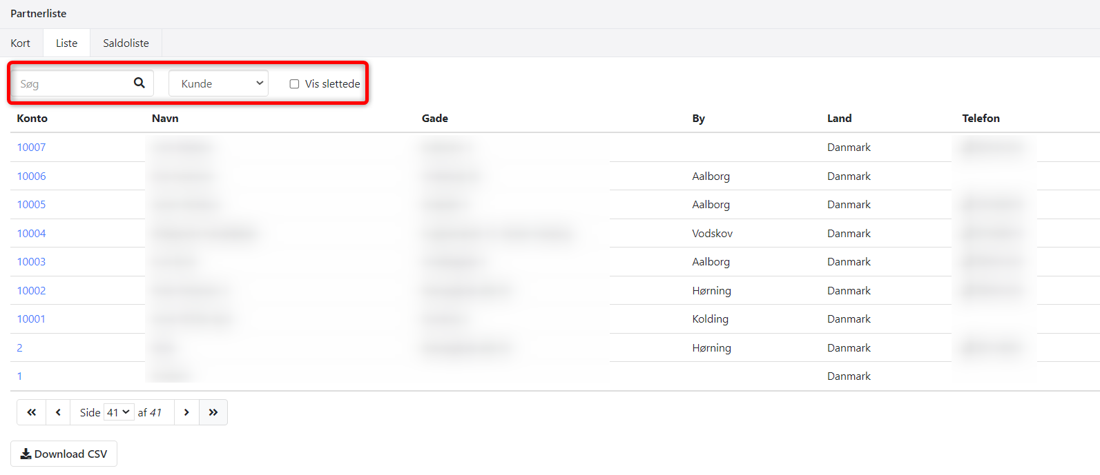 Download en CSV fil fra Xena med alle dine partnere