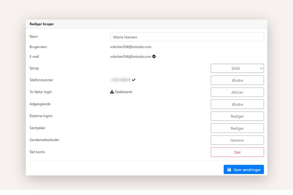 Rediger din brugerprofil i Xena