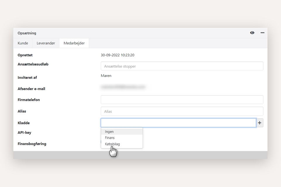 Vælg kladde på en bruger i Xena for at styre bilagsnummer