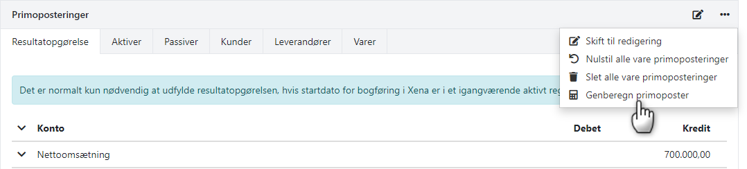 Genberegning af primoposteringer i Xena