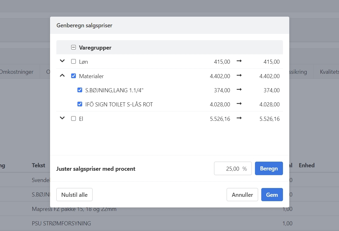 Ny funktion til genberegning af salgspriser