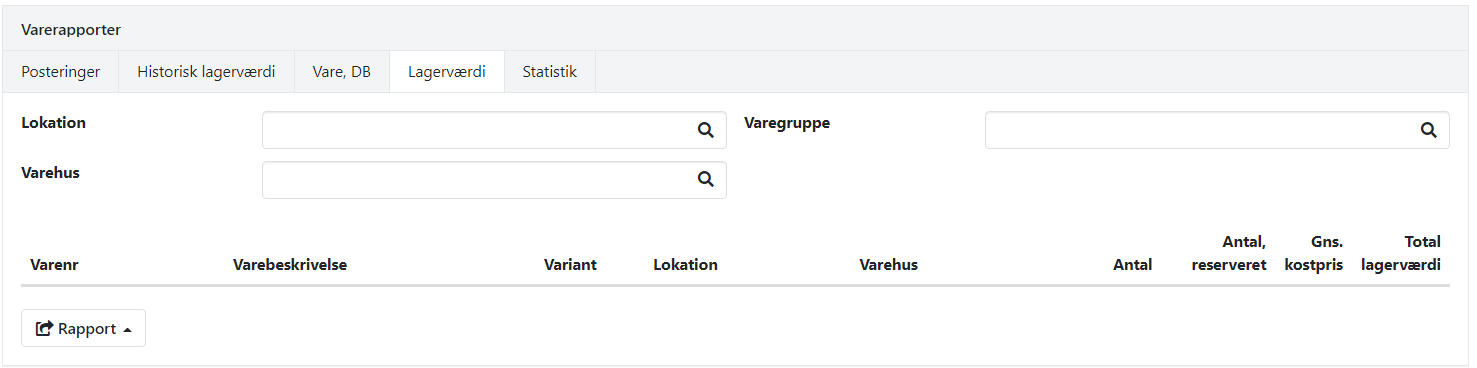 Rapporten Lagerværdi viser ingen varer hvis alle varer er nullstilt korrekt i Xena