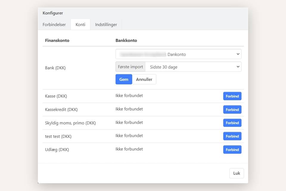 Tilknyt bankkonti med bankfinanskonti i Xena