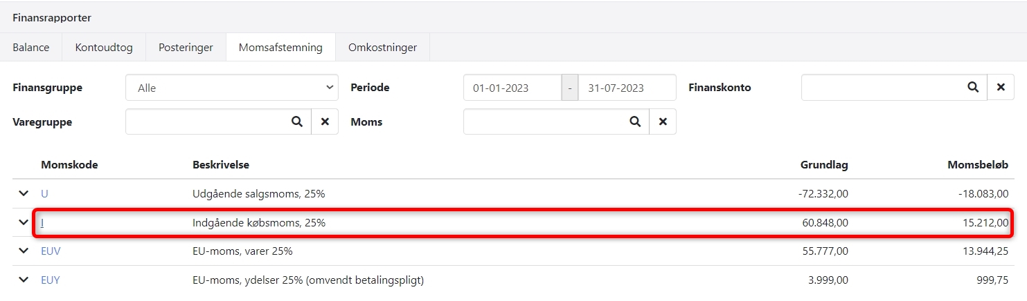 Afstemning af købsmoms i Xena