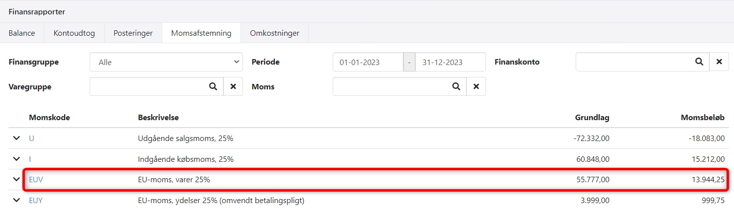 Afstem moms af køb af varer i EU i Xena
