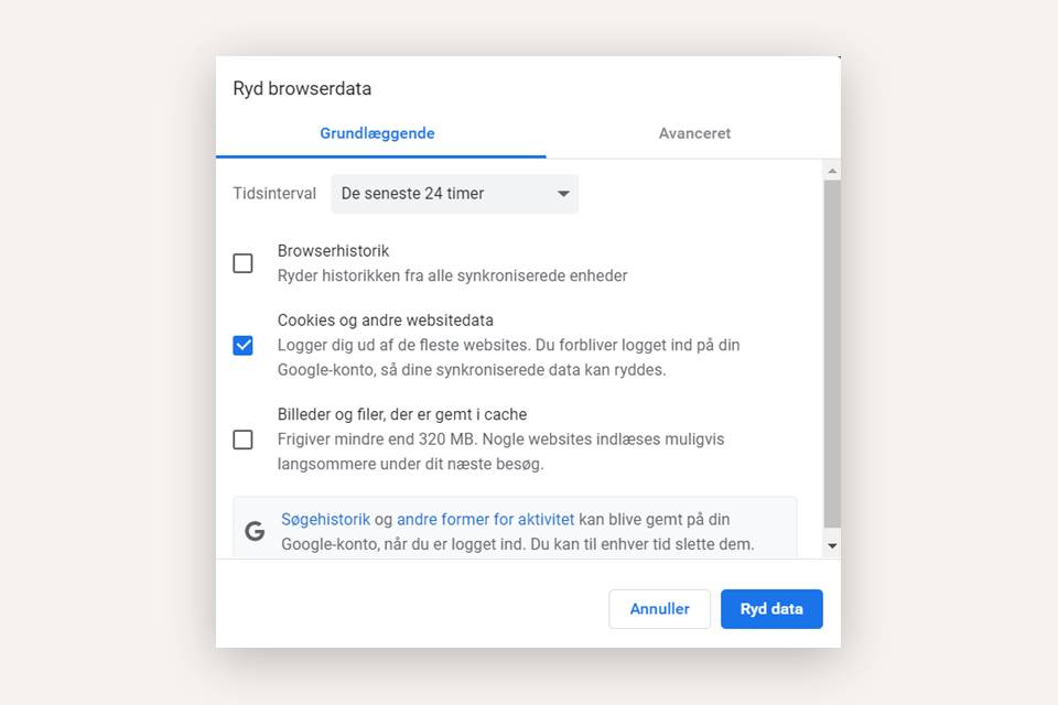 Ryd browserdata i chrome browser