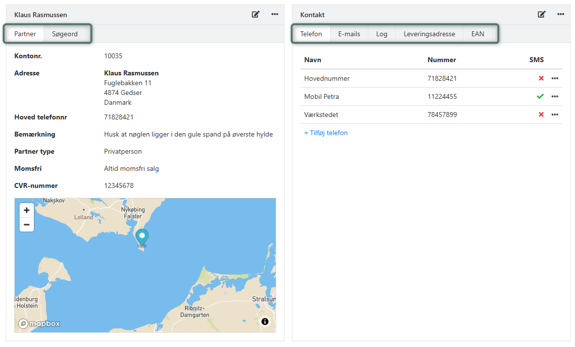 Se partnerens kontaktoplysninger og andre detaljer i Xena