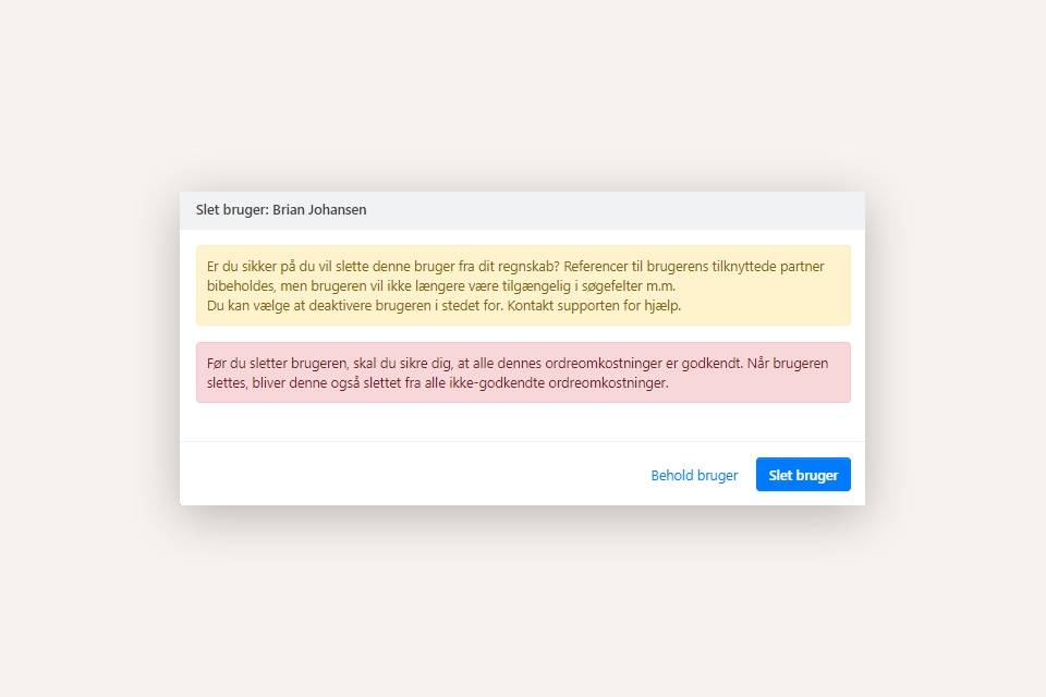 Sletning af en fratrådt bruger i Xena
