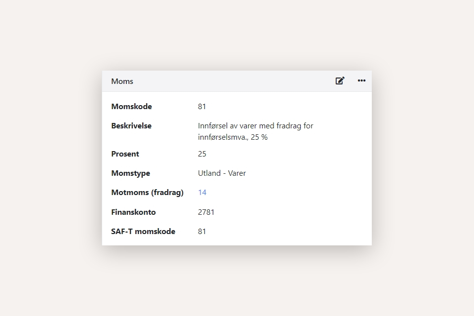 Momskode i Xena til indførsel af varer